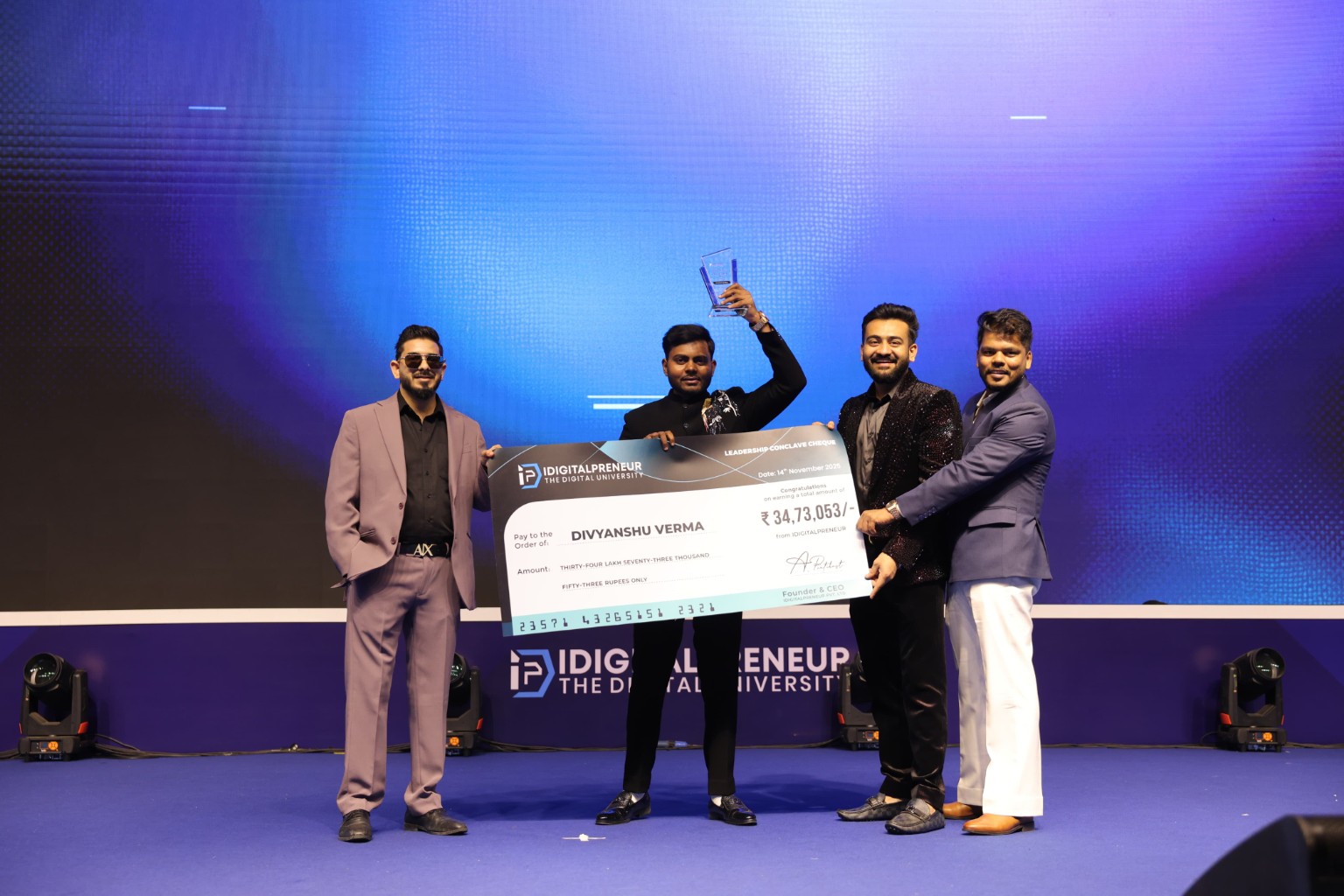 Divyanshu Verma celebrating an award achievement